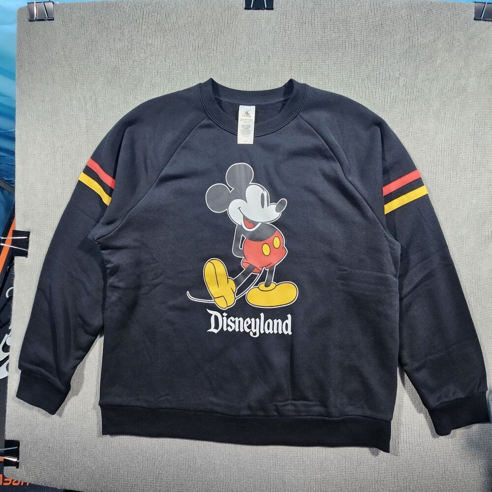 Disney Men's Mickey Mouse Black Pullover Sweatshirt Striped Sleeves XL - Picture 2 of 16